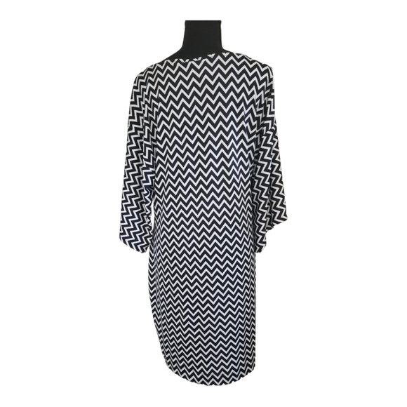 BEIGE chevron print shift sheath dress black white size medium - Picture 4 of 6